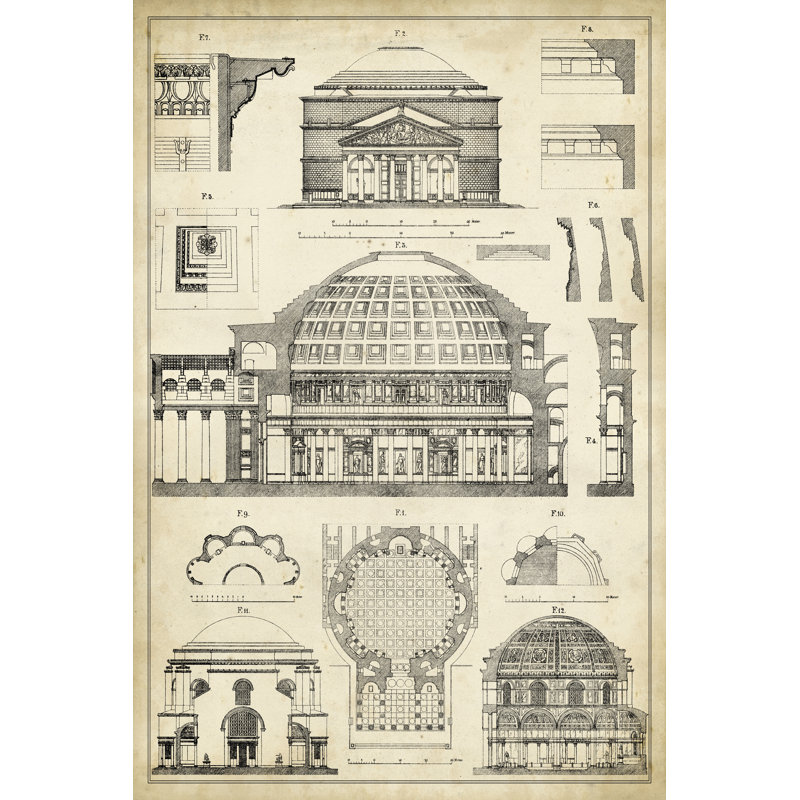 Vintage Architects Plan III - Wrapped Canvas Print, 76cm H x 51cm W x 3.8cm D