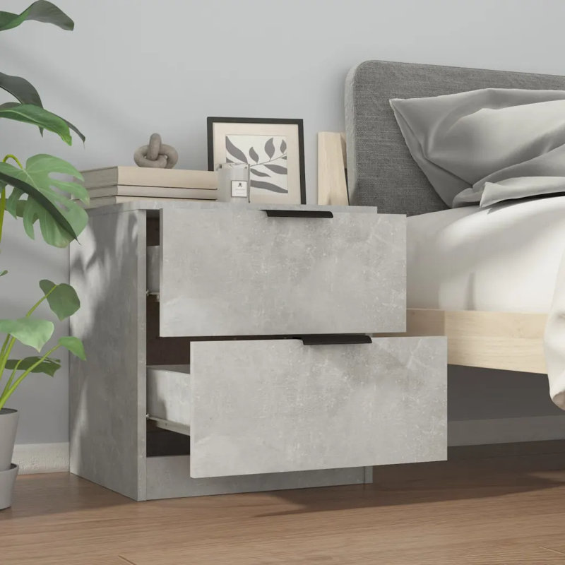Jaicen 45cm W Manufactured Wood Bedside Table, Concrete Grey