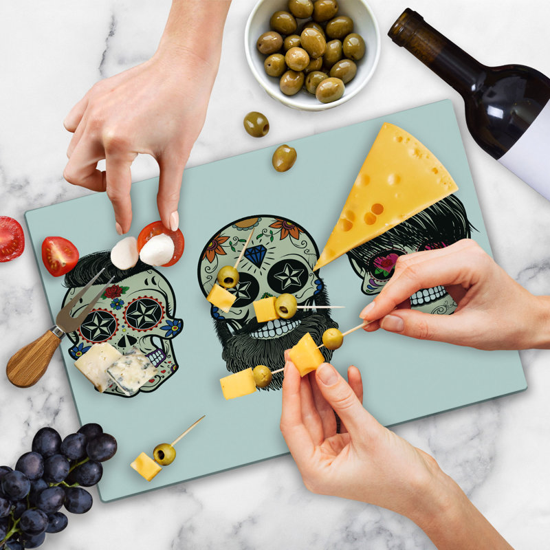 Ambesonne Skull Cutting Board Large Size Foral Shaped Head Multicolor