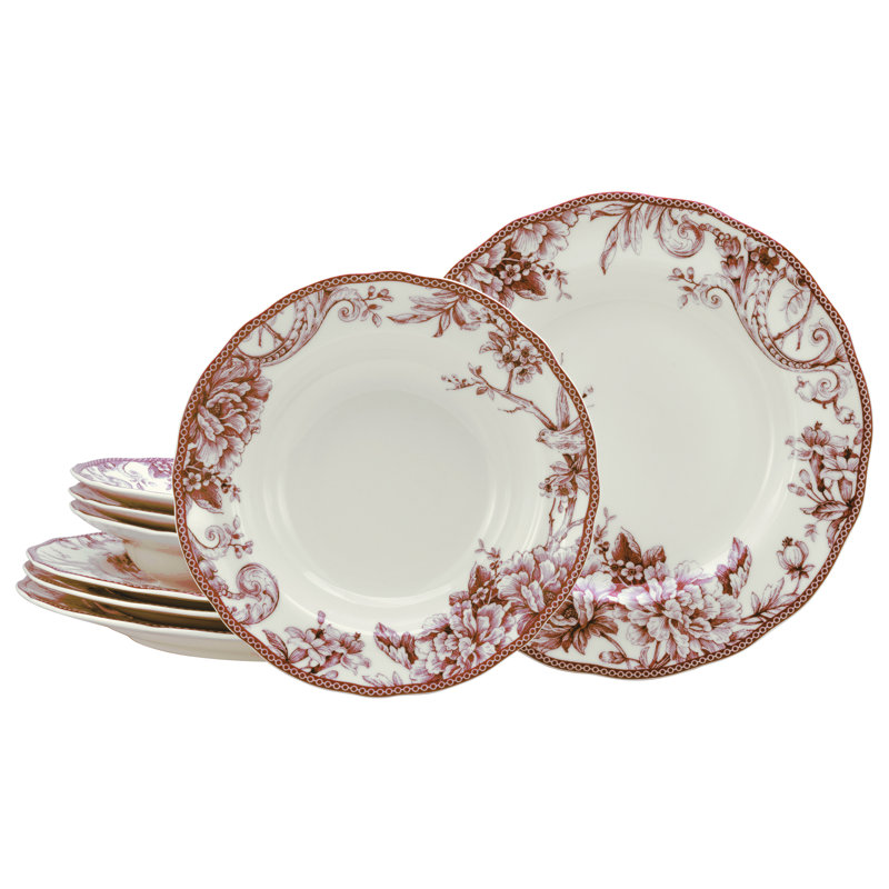 Adelaide Porcelain China Dinnerware Set Piece, White/Red