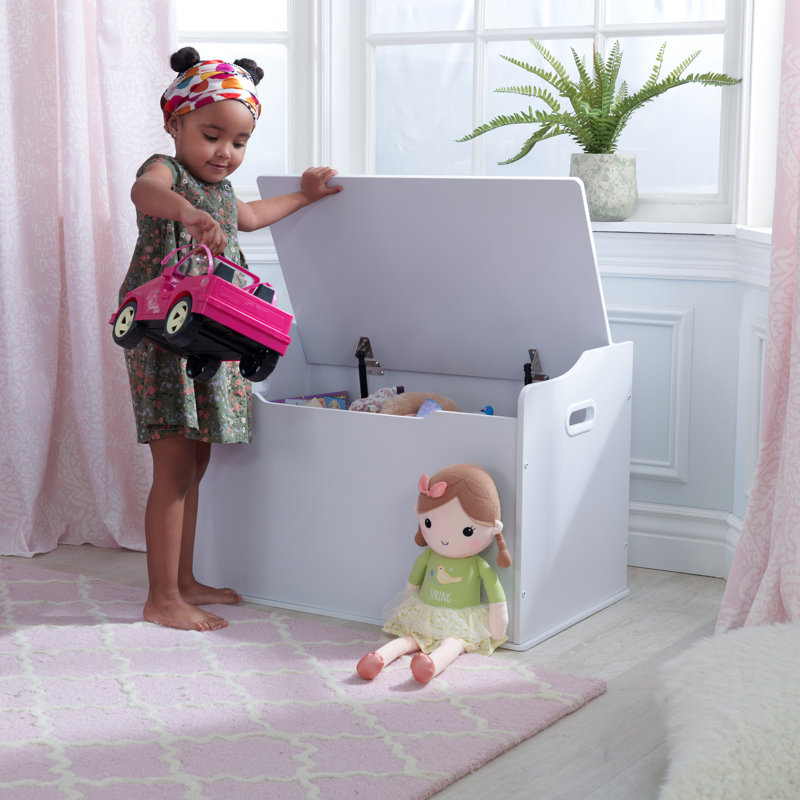 Austin Wooden Toy Box/Bench with Safety Hinged Lid, White