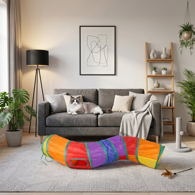 Tunnel escamotable en forme de S pliable de 47 po pour chats d'intérieur, chatons, lapins et chiots