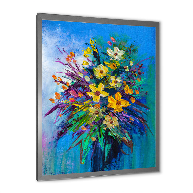 «Yellow Color Summer Bouquet», reproduction d'art sur toile traditionnelle, Cadre photo argenté, H 12 po x l 8 po x P 1 po