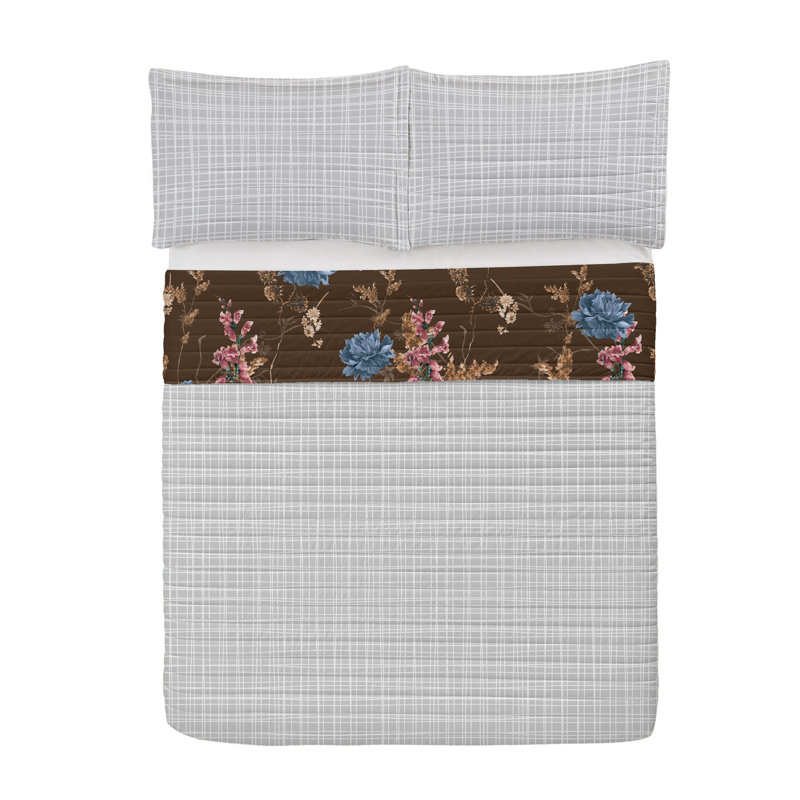 Queen Chocolate Multicolor Reversible Microfiber Bedspread Set