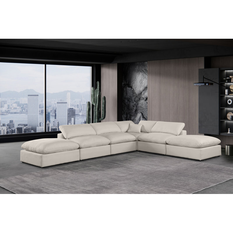 Canapé modulaire en velours 160 po conforme à la norme CAL117, Tissu beige texturé en lin