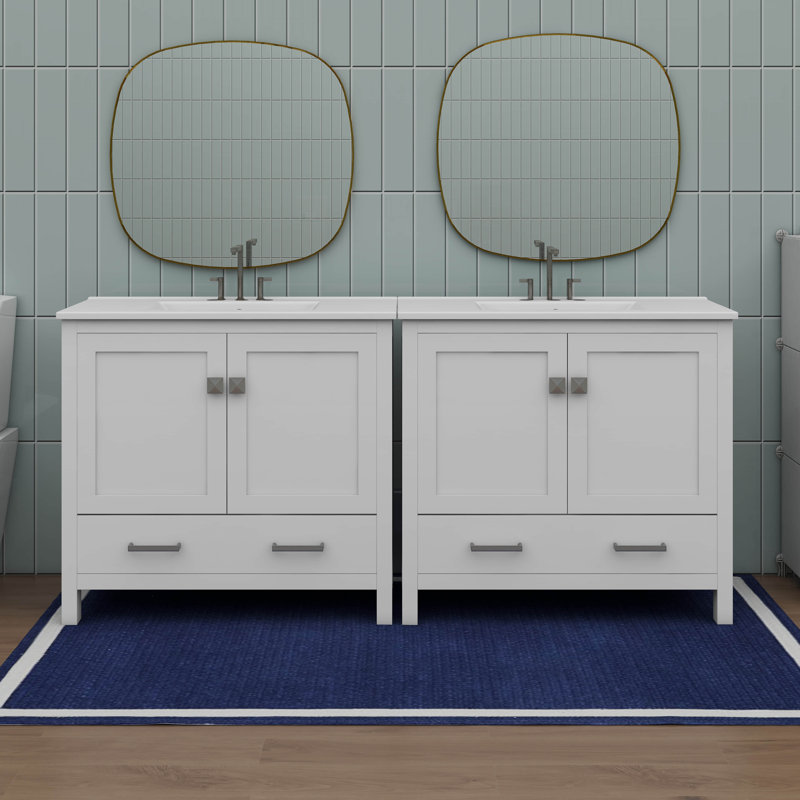 Meuble-lavabo 72 po avec évier en céramique, Blanc