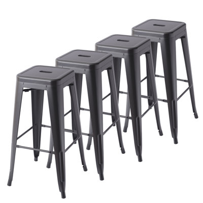 30 inch Black Metal Stackable Bar Height Stool, Set of 4