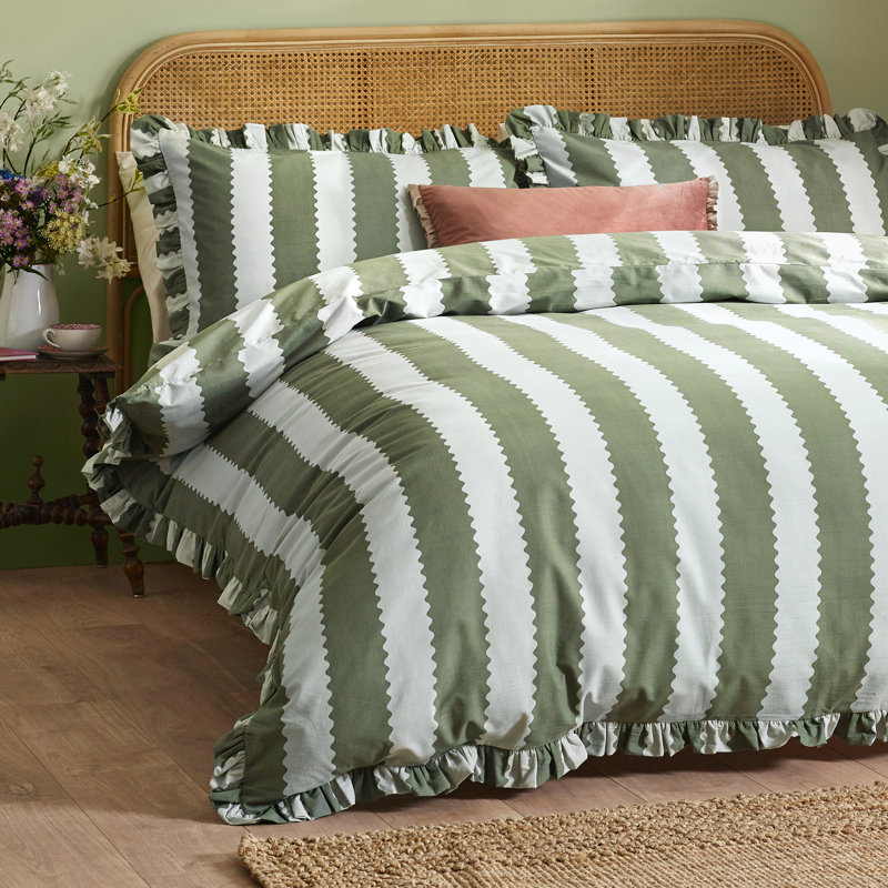Birdie Stripe Cotton Blend Striped Duvet Cover Set with Pillowcases Included, Single Duvet Cover + 1 Standard Pillowcase