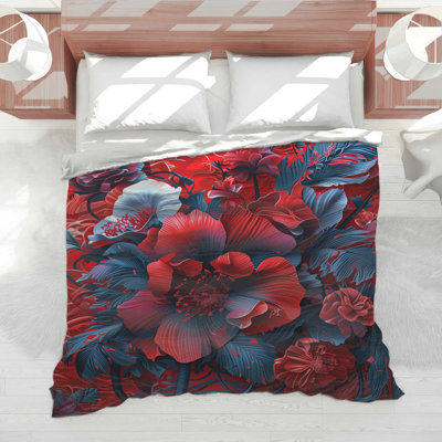 Édredon à composition florale rouge et bleu