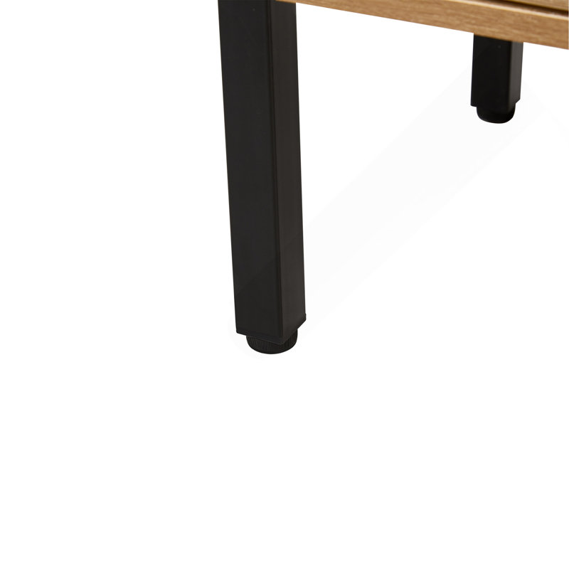 Rattan Coffee Table, Sliding Door For Storage, Metal Legs, Modern Table For Living Room, Natural, Natural/Black