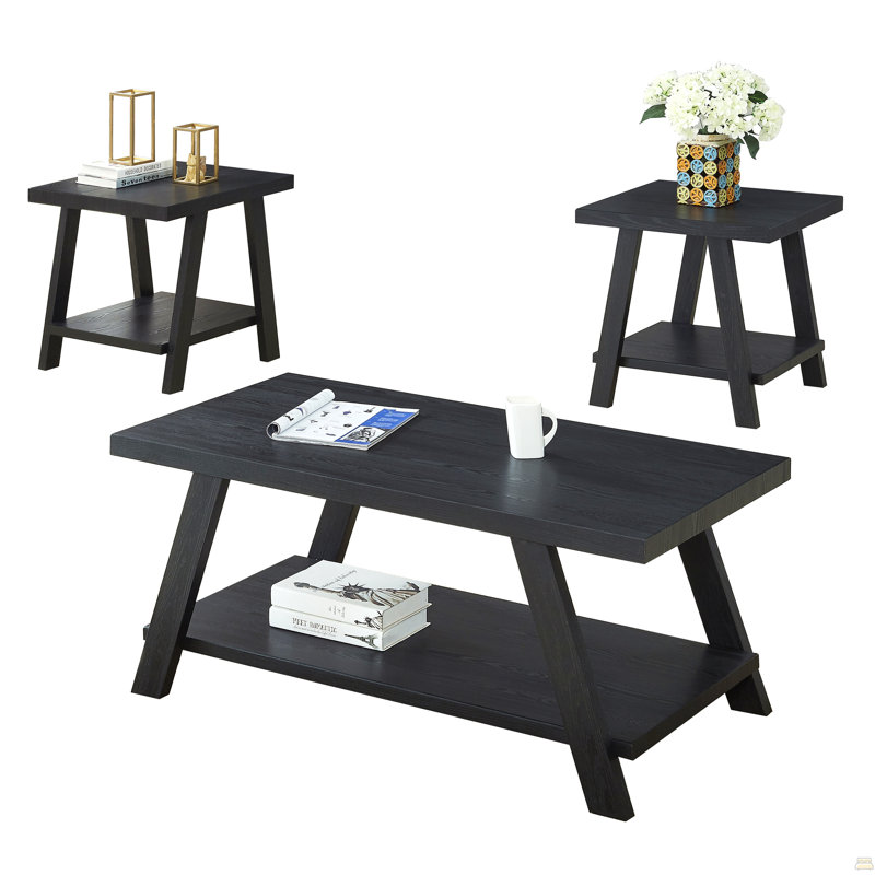 Ensemble de tables basses en bois, Noir