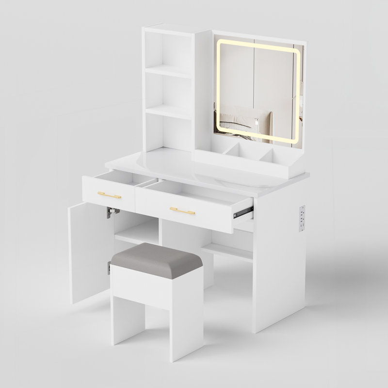 Bureau de maquillage avec miroir et lumières