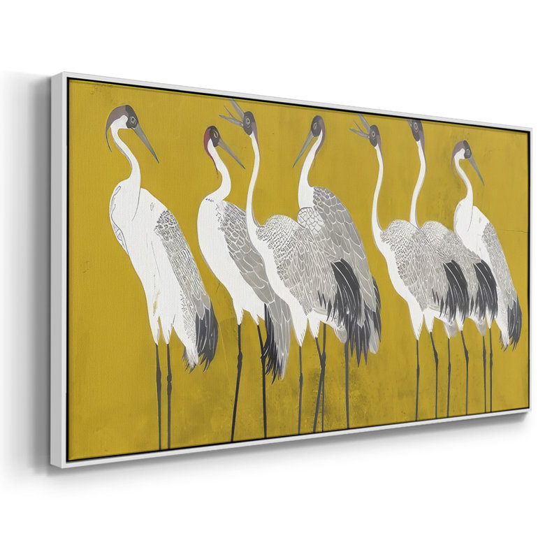Chanson de la grue I - Toile tendue avec châssis encadré - Prêt à être accroché, 21" H x 41" W, Blanc