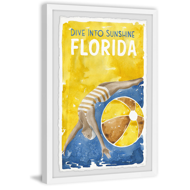 «Dive into Sunshine Florida», reproduction d'art graphique sur papier encadré, H 18 po x l 12 po x 1,5 po