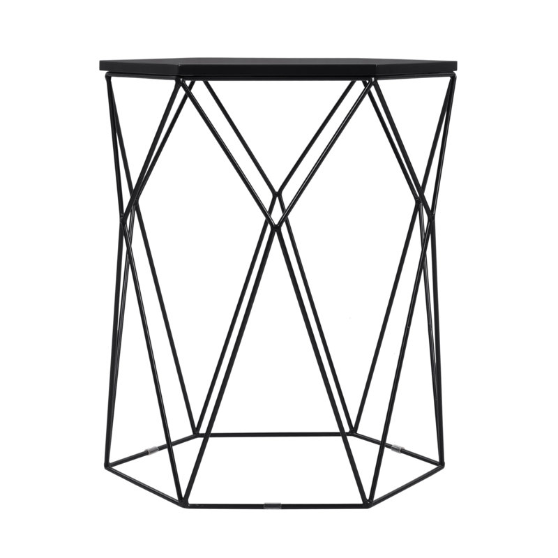 Adore Decor Element Geometric Side Table, Hexagon-Shaped Tabletop, Small Modern End Table, Black Metal Construction, Fully Assembled, Black