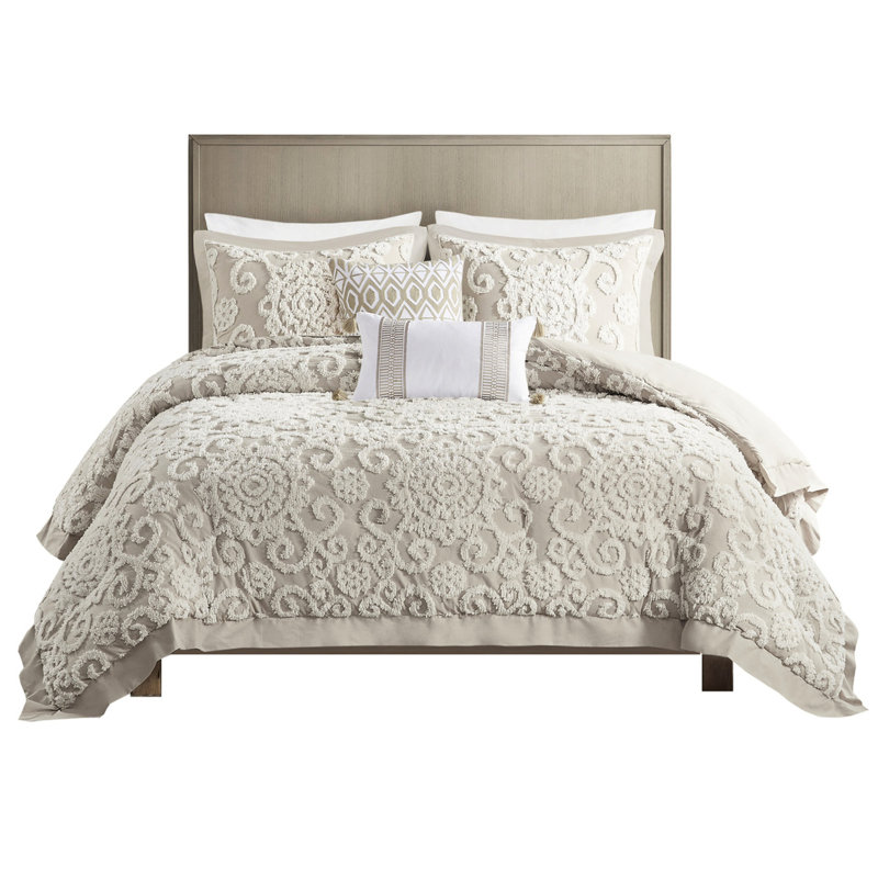 Édredon très grand en taupe, tissu 100% coton avec broderie chenille taupe et envoûtante, Taupe