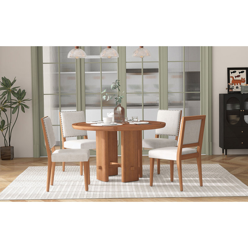 Ensemble de table de salle à manger 5 pièces pour 4 personnes, table de salle à manger de style minimaliste avec 4 chaises rembourrées en bois massif