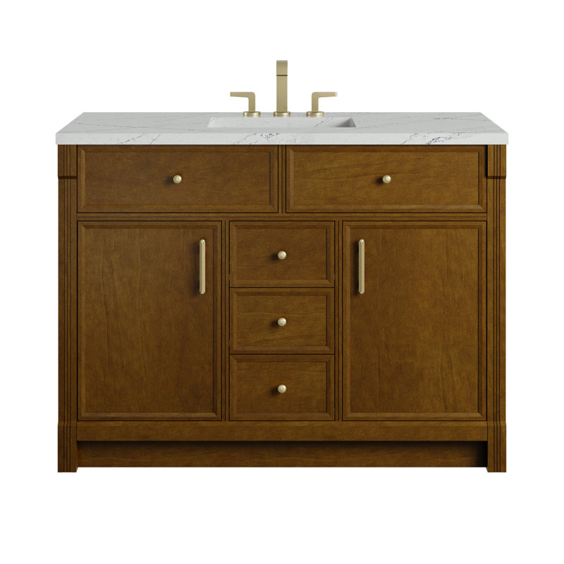 Bellshire 48" W Single Vanity w/FreePower Wireless Charger, Ethereal Noctis Silestone, Honey Oak