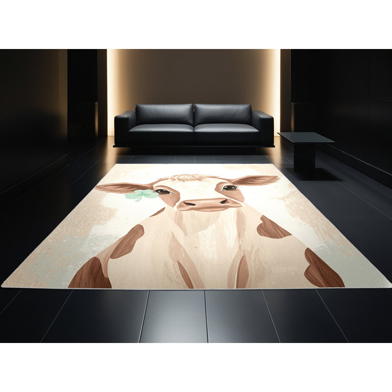 Soft Plush Faulk St Patties Modern & Contemporary Abstract Area Rug in Beige – White Binding, 6x9
