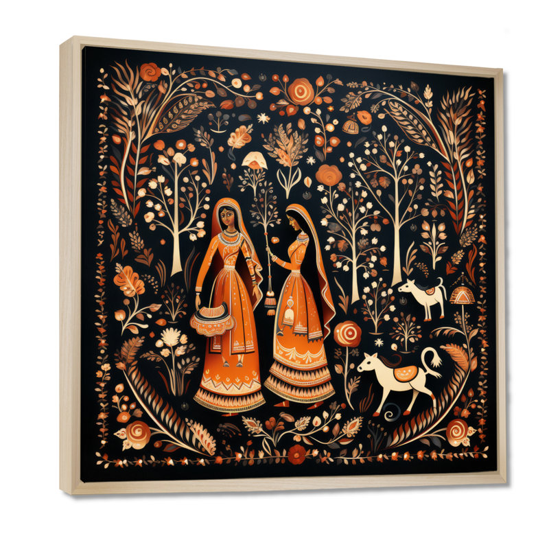 Indian Art Rajasthani Folklore tales II - Art indien, reproduction d'art sur toile encadrée, H 36 po x l 36 po x P 1,5 po