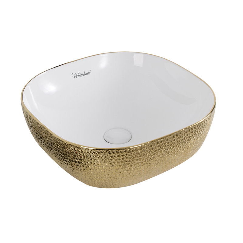 Lavabo carré / supérieur à cuve carrée 17 po Whitehaus, Blanc / Doré, Gaufré