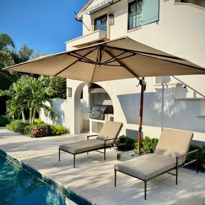 9' X 12' Patio Large Rectangle Cantilever Umbrella, Premium Fabric, With Base