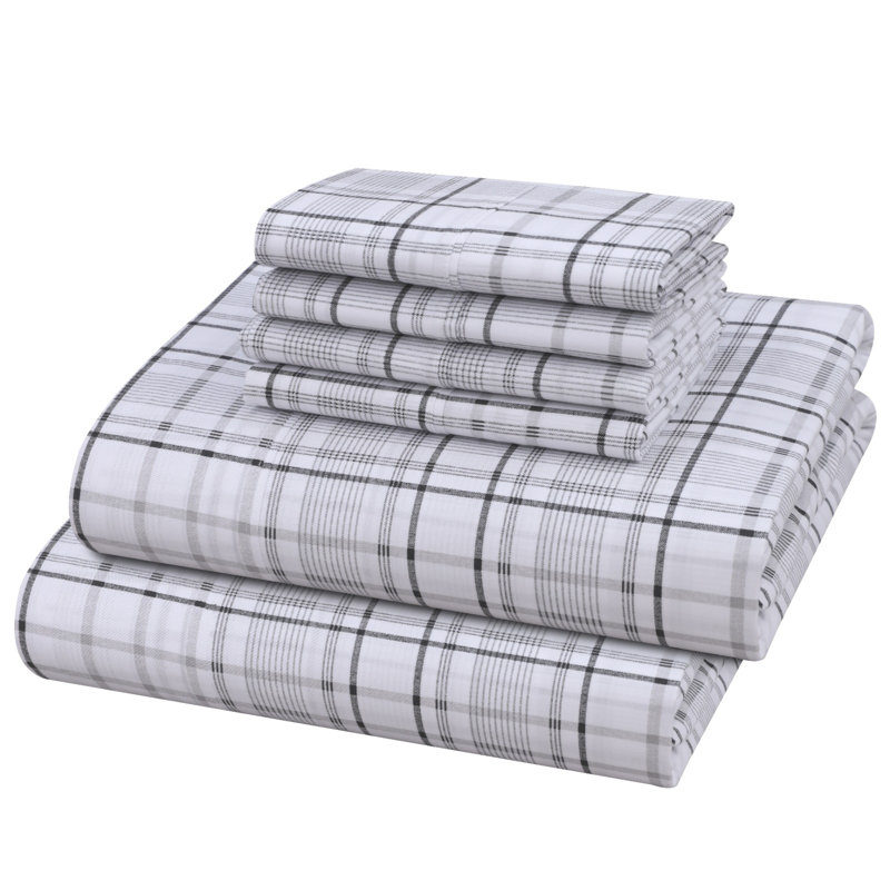 Ensemble de draps en coton 6 pièces RUVANTI, À carreaux ouvert, Ensemble de draps pour lit double avec 4 taies d'o