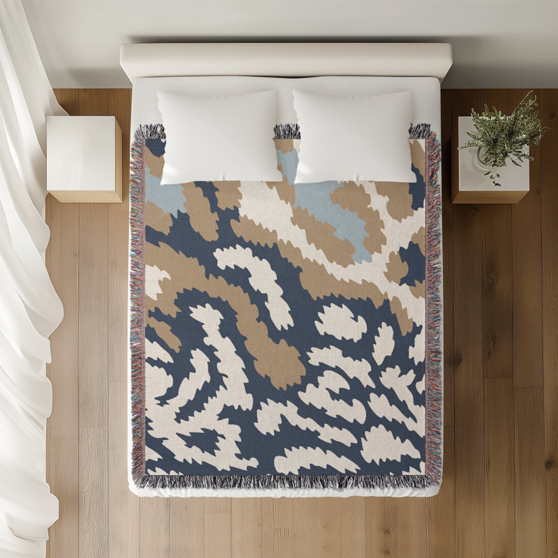 Jeté en coton à imprimé animal, Gris Beige Bleu, 60 po x 80 po