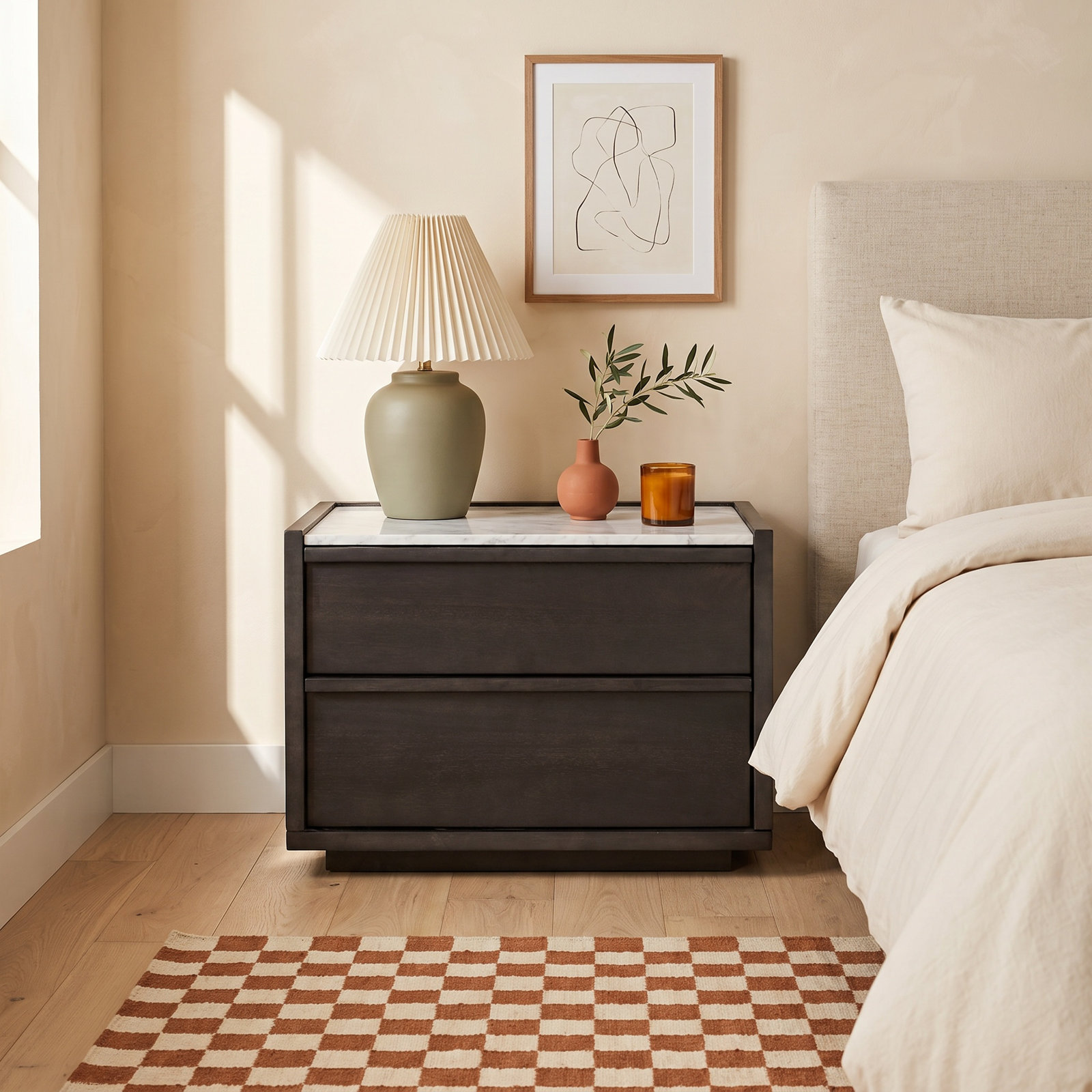 Brookline Acacia Nightstand, Light Gray/Dark Brown