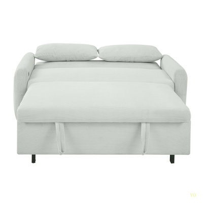 57.48" Pull-Out Sofa Bed Convertible Couch 2 Seat Modern Sleeper Sofa With Two Throw Pillows And USB Ports For Living Room by Latitude Run