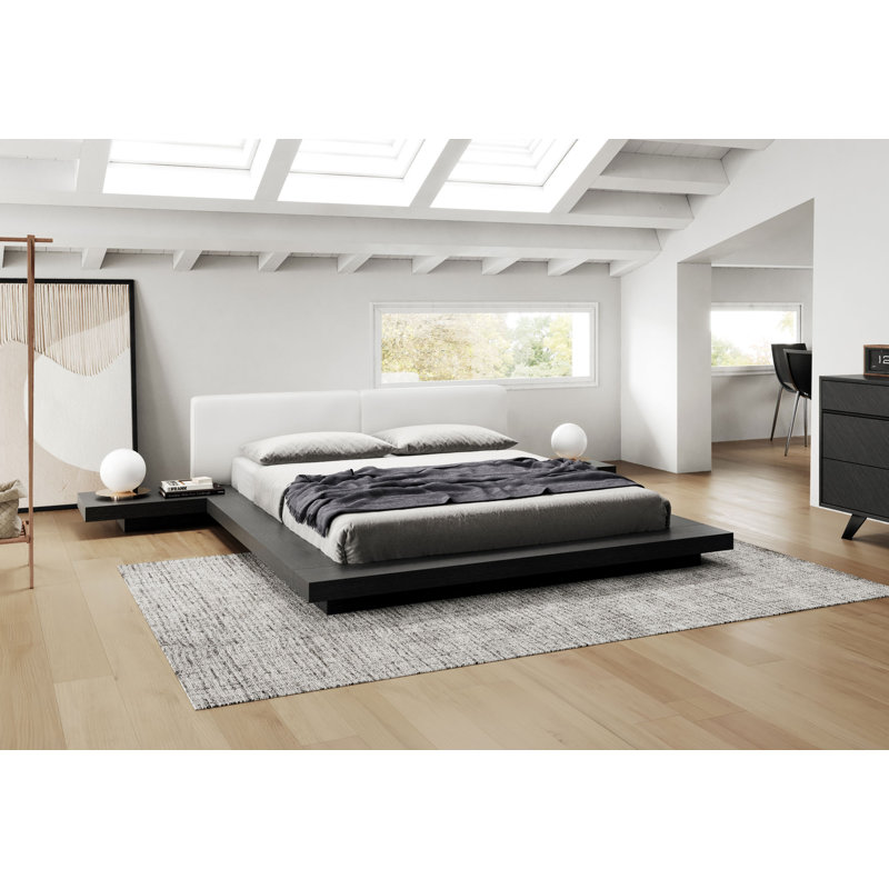 Upholstered Bed, Queen, Walnut/Ecru Fabric