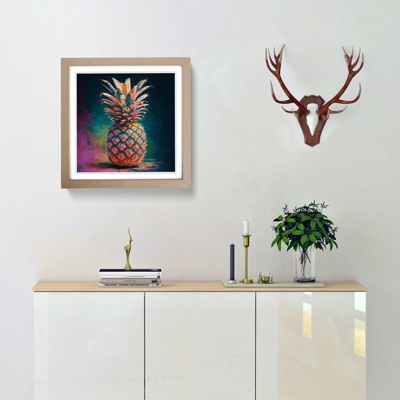 Pineapple Impressionism - Single Picture Frame Print on Wood, Oak