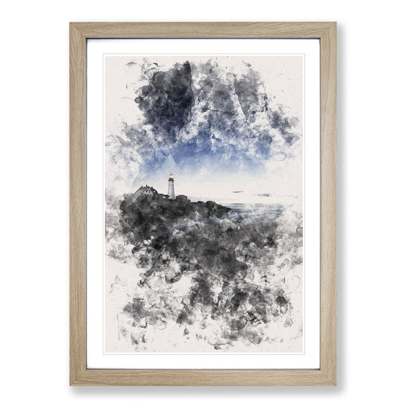 Portland Maine Lighthouse - Framed Print, 63cm H x 45cm W x 2cm D, Oak Framed