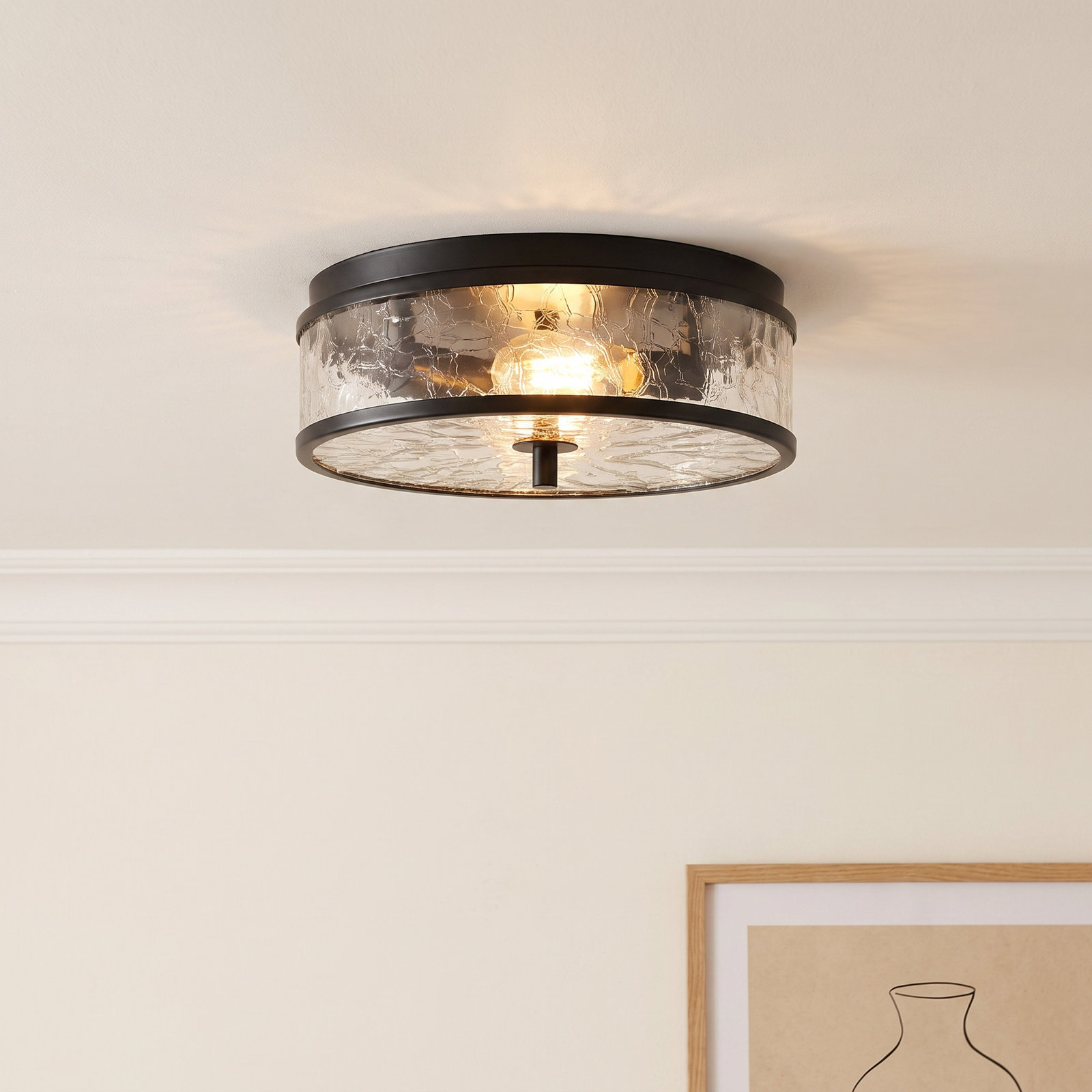 Alixandra 12" 2-Light Wrought Iron Flush Mount, Matte Black
