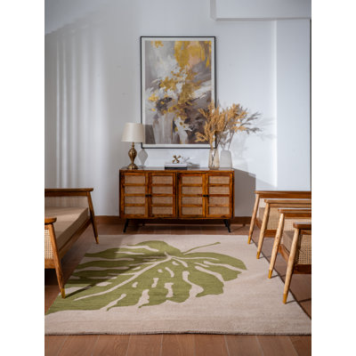 Rhoda Hand Tufted Wool Eco-Friendly Area Rugs - Beige Green Color | Floral Design | Area Rugs for Living room, Bedroom