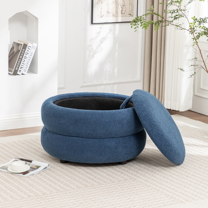 Round Coffee Table With Storage, Navy Teddy