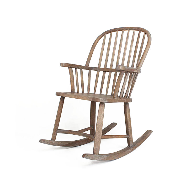 Chaise berçante en chêne massif laqué de haute qualité, Brun grisâtre