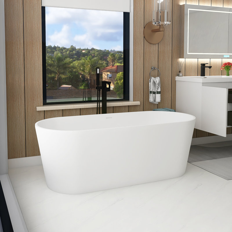 63“ Freestanding Soaking Solid Surface Bathtub