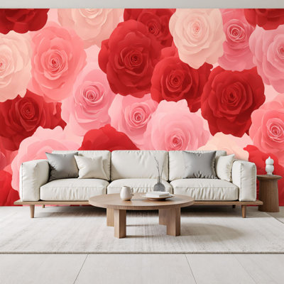 Papier peint adhésif à motif floral rose et rose à motif de dégradé doux H 69 po x l 96 po, papier peint amovible en PVC, art mural pour le salon de la chambre à coucher