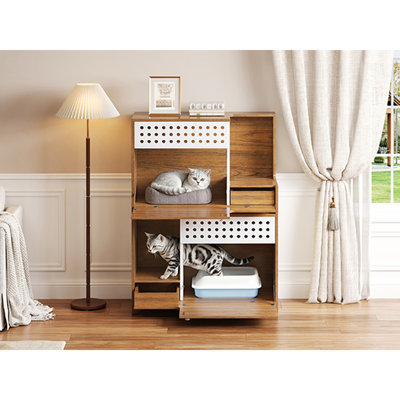 Meuble moderne pour chat 2 en 1, table d'appoint pour litière pour chat, maison pour chat avec rangement, pour 2 petits et moyens chats