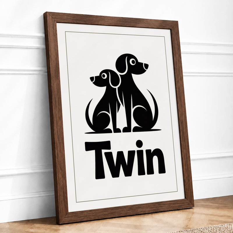 Twin Dogs In Harmony Minimalist - Print, Walnut, A4 - 29.7 x 21.0 cm