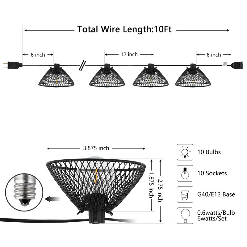 Wallis Outdoor 10 - Bulb 120'' Plug-in Shaded String Light