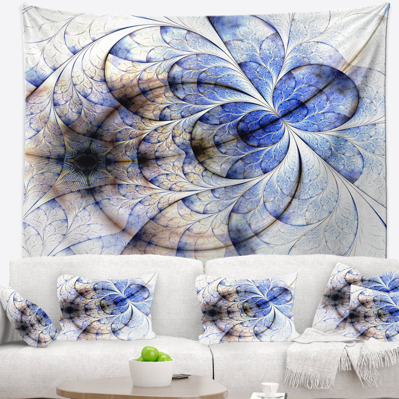 Tapisserie florale symétrique de fleurs fractales, H 68 po x l 80 po