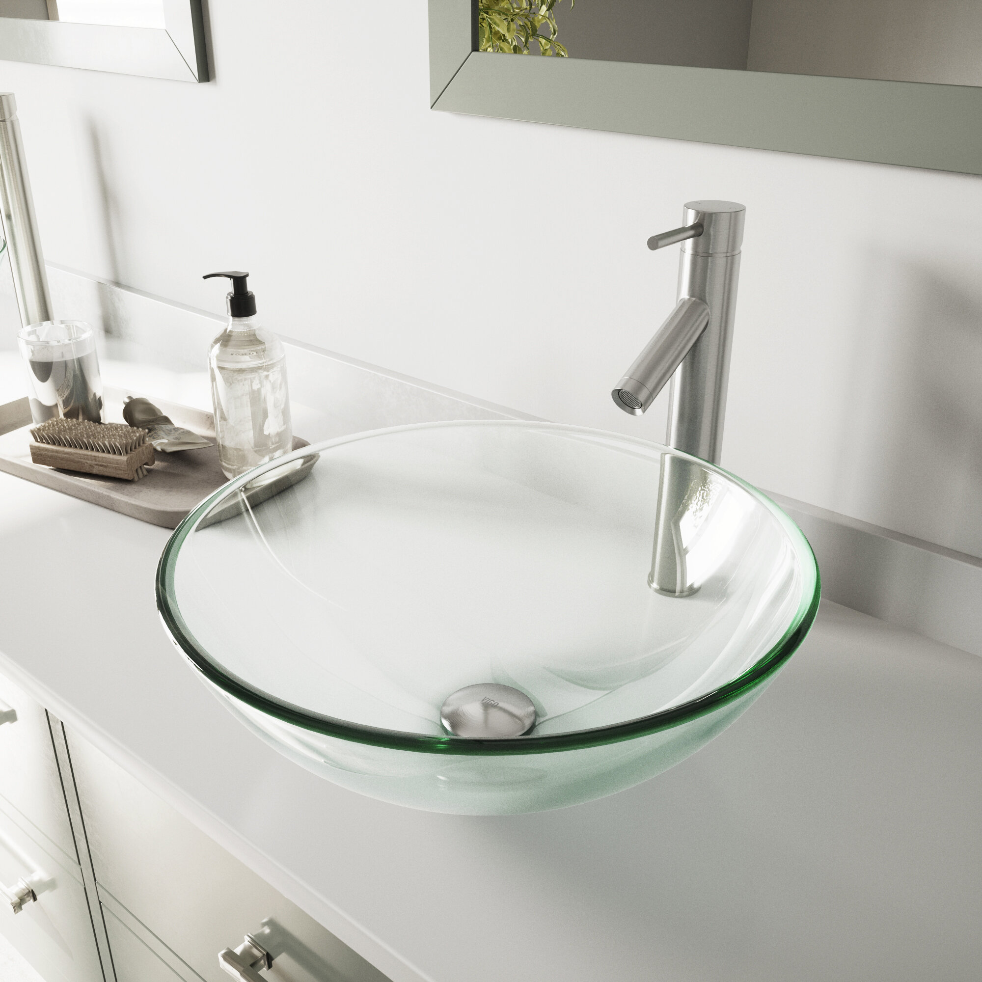 VIGO Crystalline Glass Vessel Bathroom Sink Set With Dior Vessel