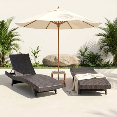 Luxury Comfort Outdoor Chaise Lounger Set Of 2 Premium Adjustable Espresso Resin Wicker Patio Furniture Sunbathing Poolside Seating