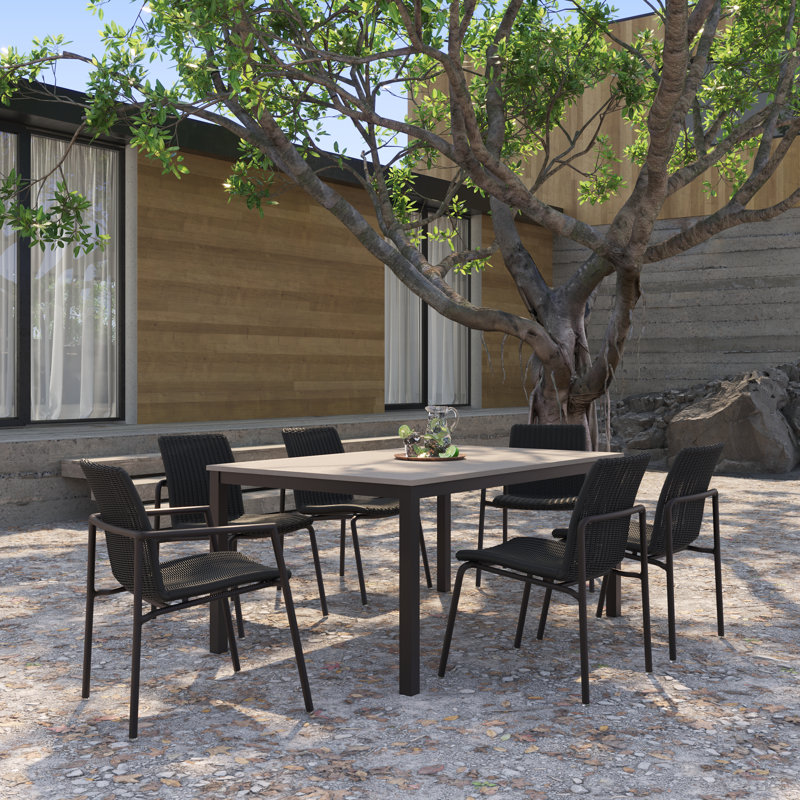 Orso Stacking Powder Coated Aluminum Patio Dining Side Chair, Carbon, Shadow