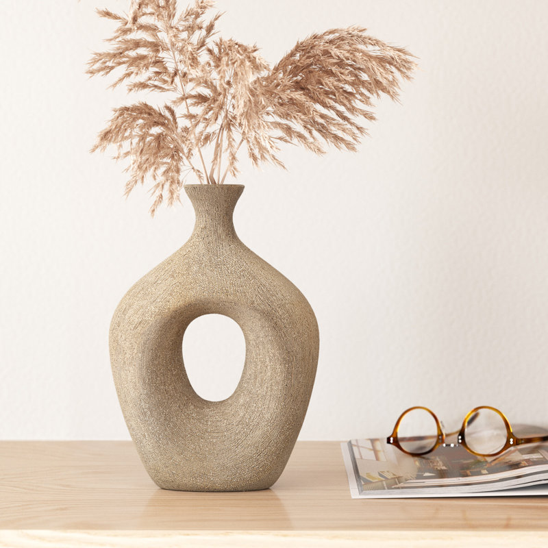 Vase de table en céramique Vannorman , Champagne perlé, H 13 po x l 9 po x P 3 po