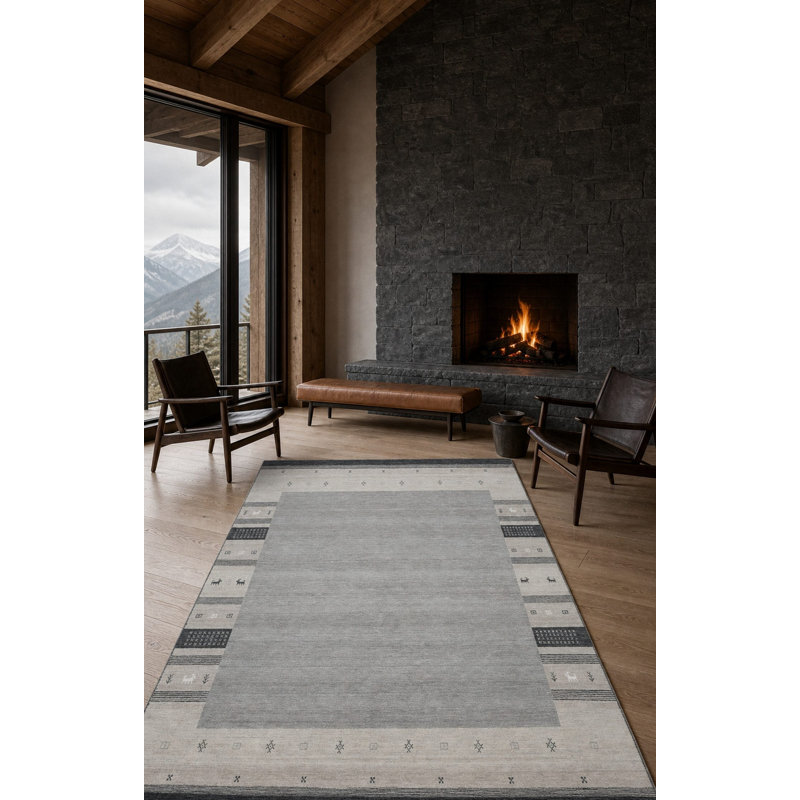 Handloomed Gray Gabbeh Tribal Wool Area Rug, 8' x 10'