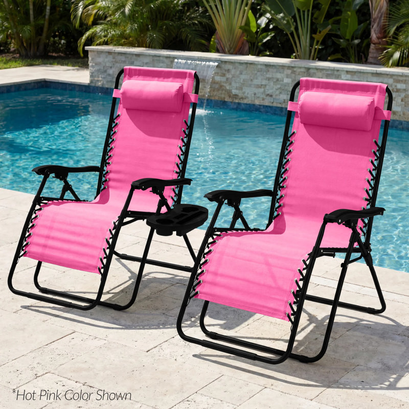 Set Of 2 Zero Gravity Patio Chair, Flamingo/White Striped