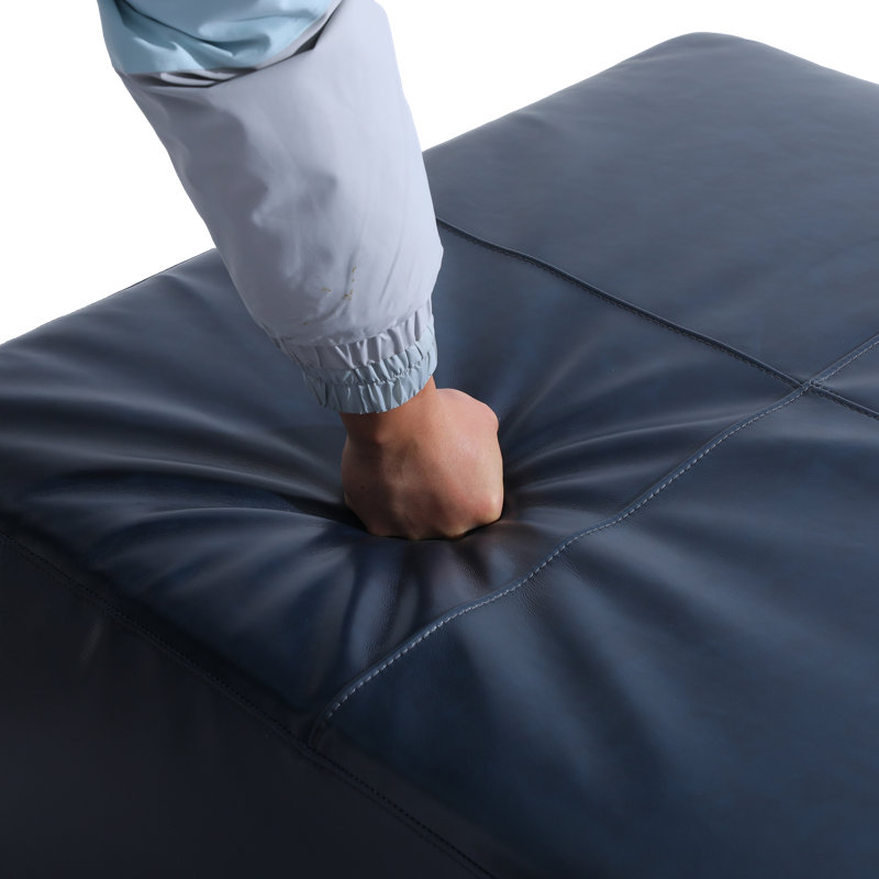 Hustle 89Cm Wide Genuine Leather Rectangle Footstool Ottoman, Navy Blue